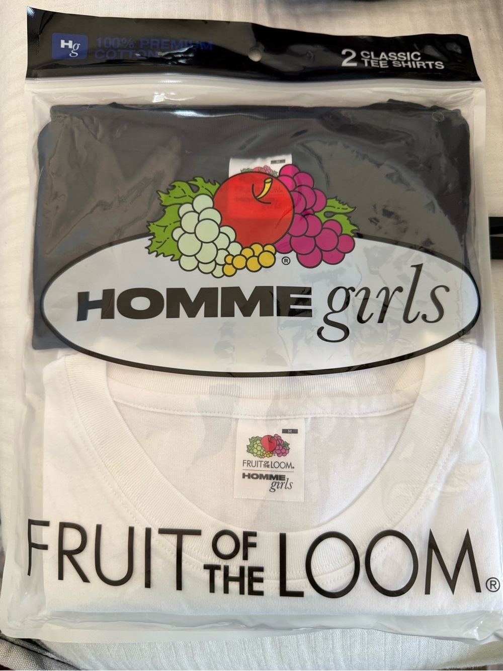 NIB HommeGirls x Fruit of the Loom Classic Tee Size Medium 2 Pack